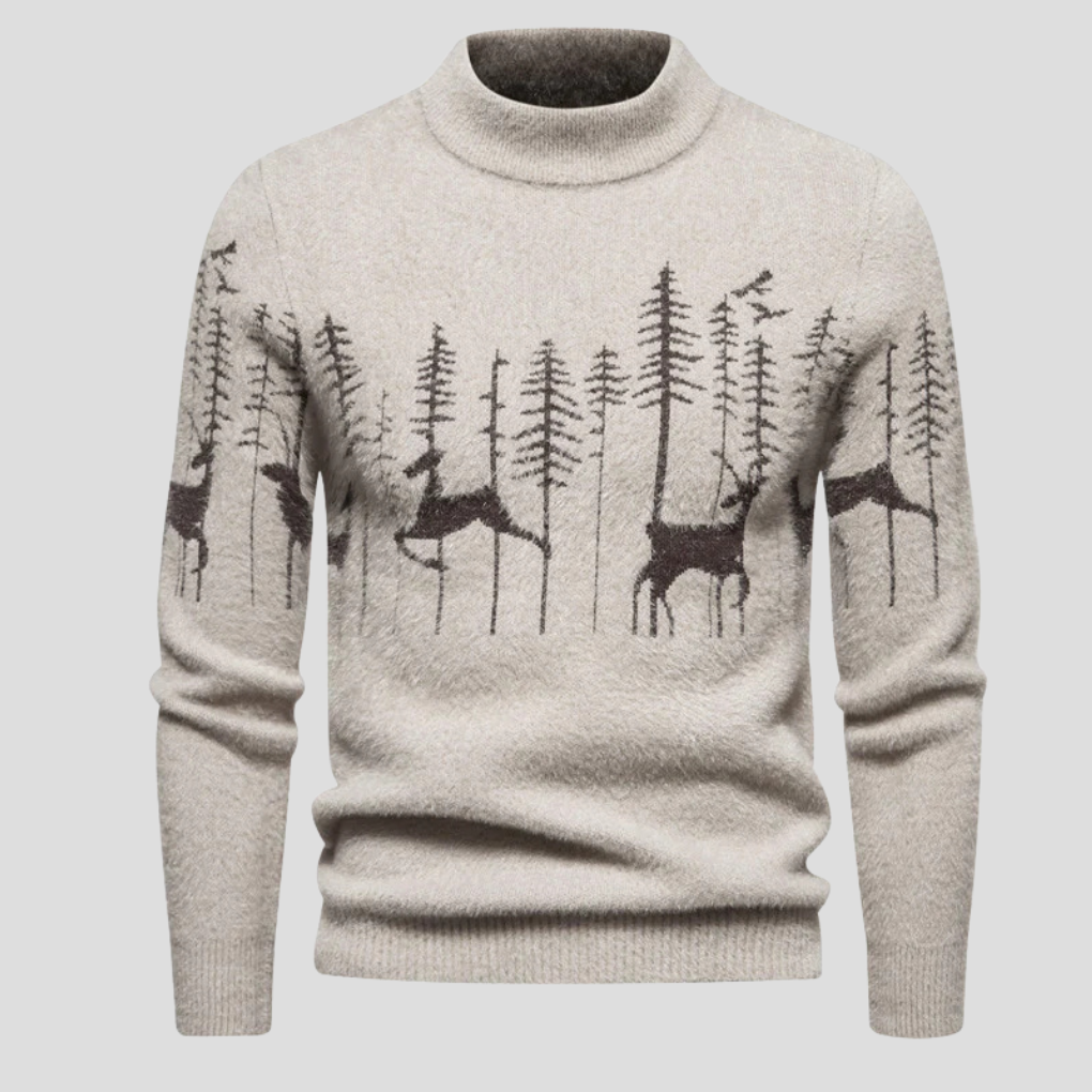 Men's Reindeer Forest Jacquard Mock Neck Knit Sweater