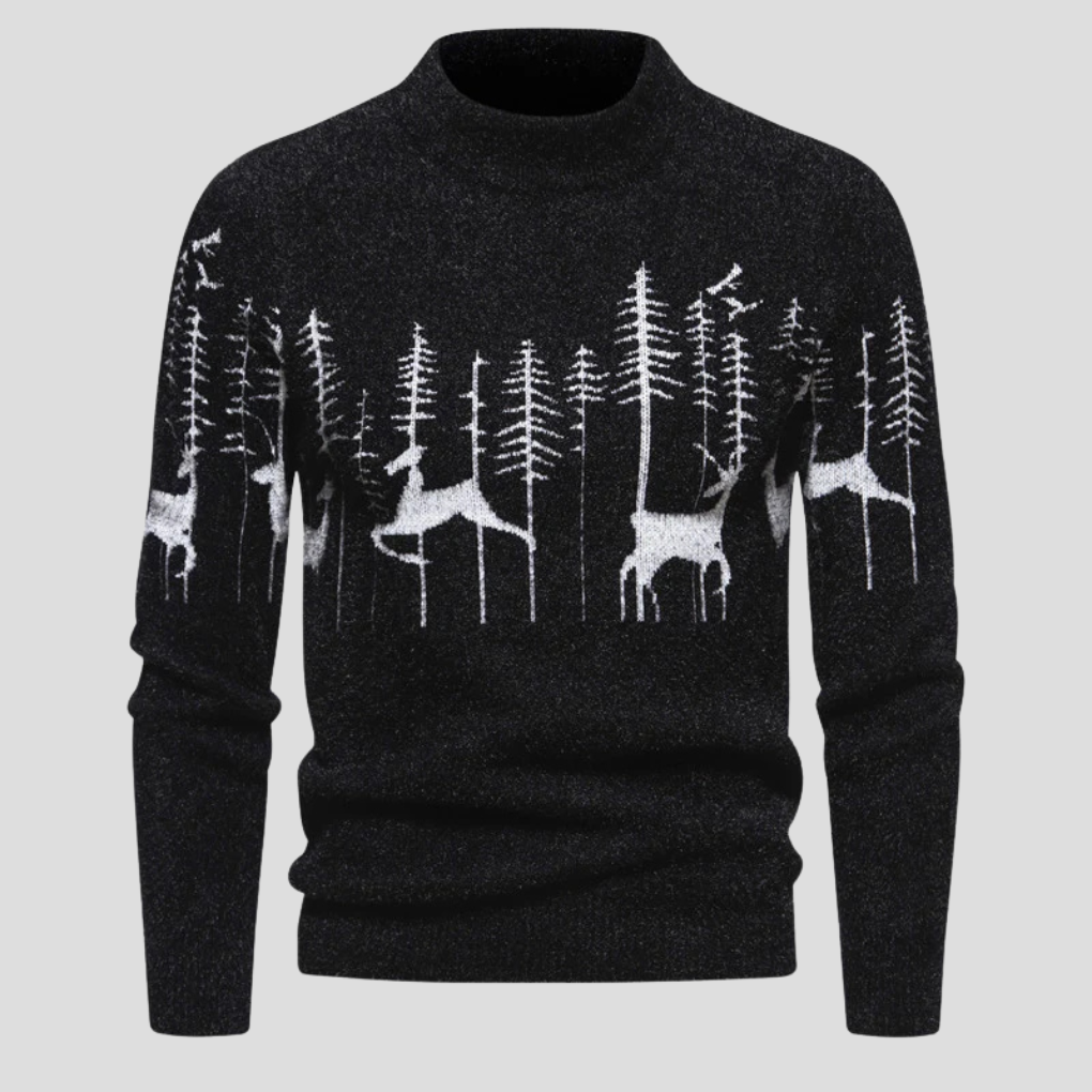Men's Reindeer Forest Jacquard Mock Neck Knit Sweater