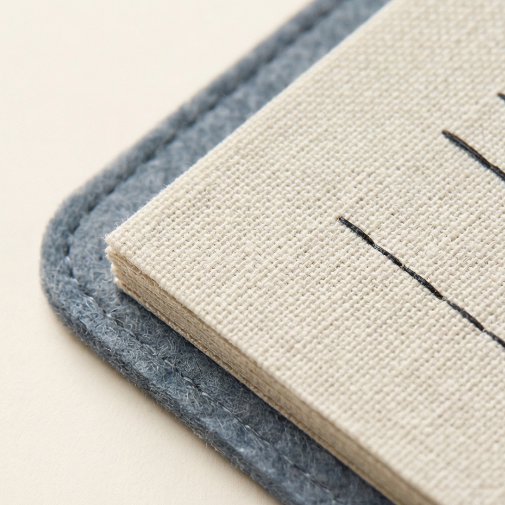 Open embroidery stitch sampler book kit with colourful threads and needles