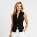 Sleeveless Button Front Top – Structured V-Neck Fit