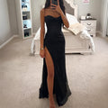 Robe longue scintillante pour femme à encolure cœur et fente sur la cuisse