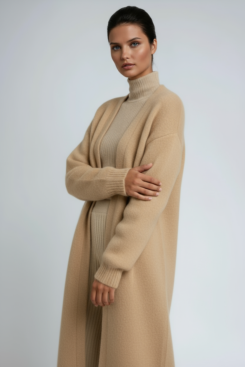 Women's longline open knit cardigan with long sleeves