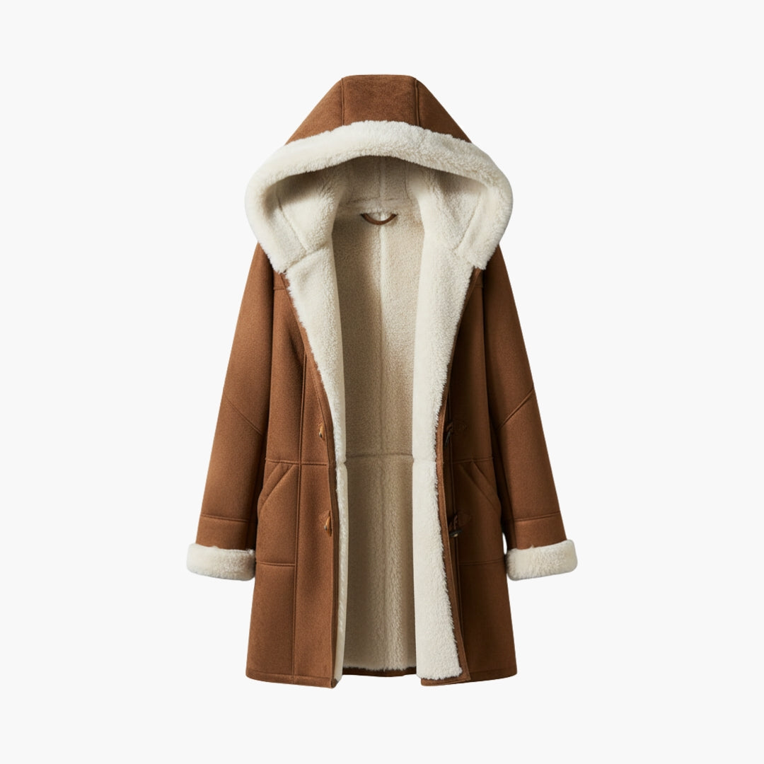 Manteau à capuche pour femme doublé en polaire avec fermeture à brandebourgs