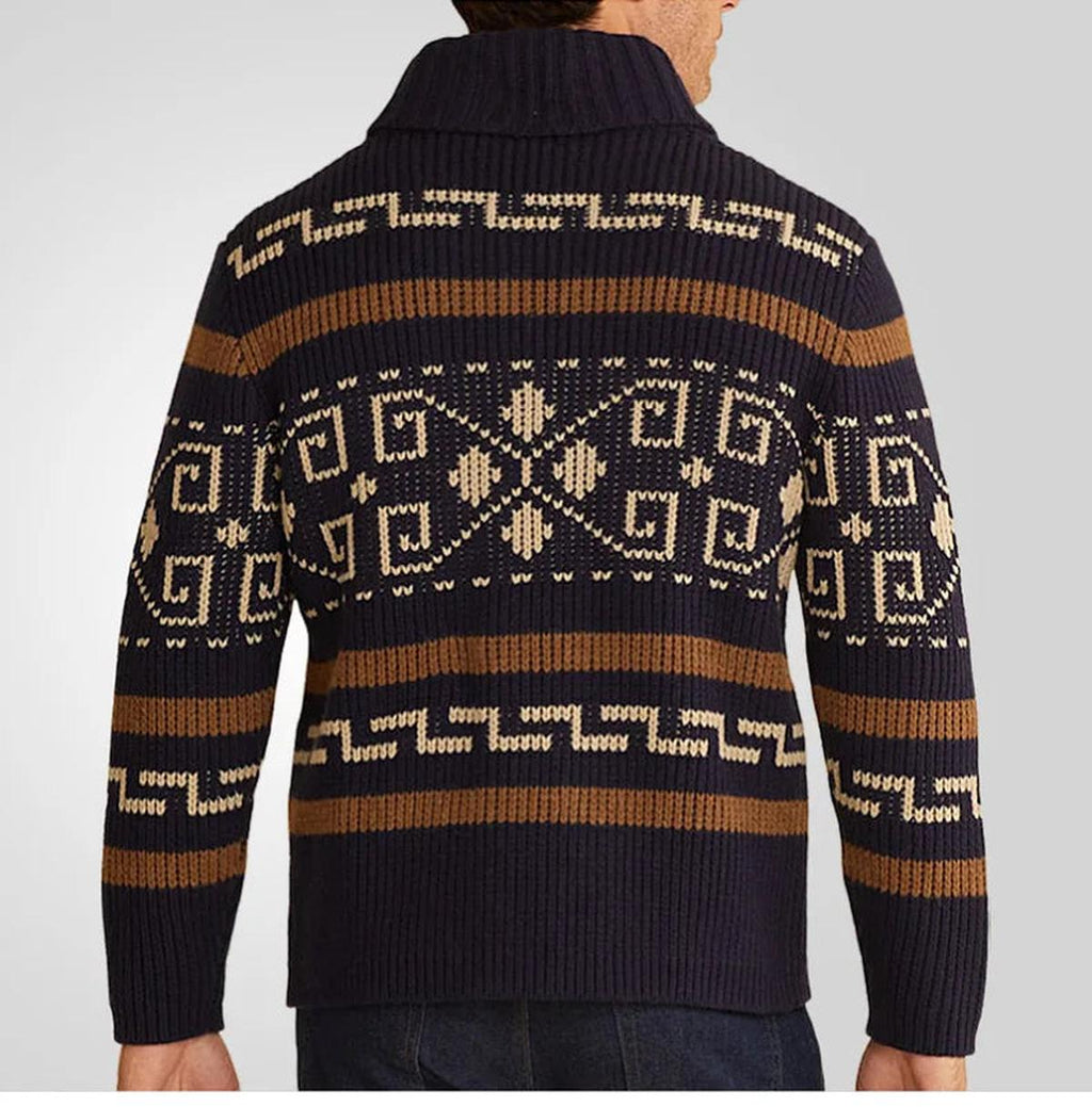 Cardigan zippé en maille à col châle et motif western pour homme