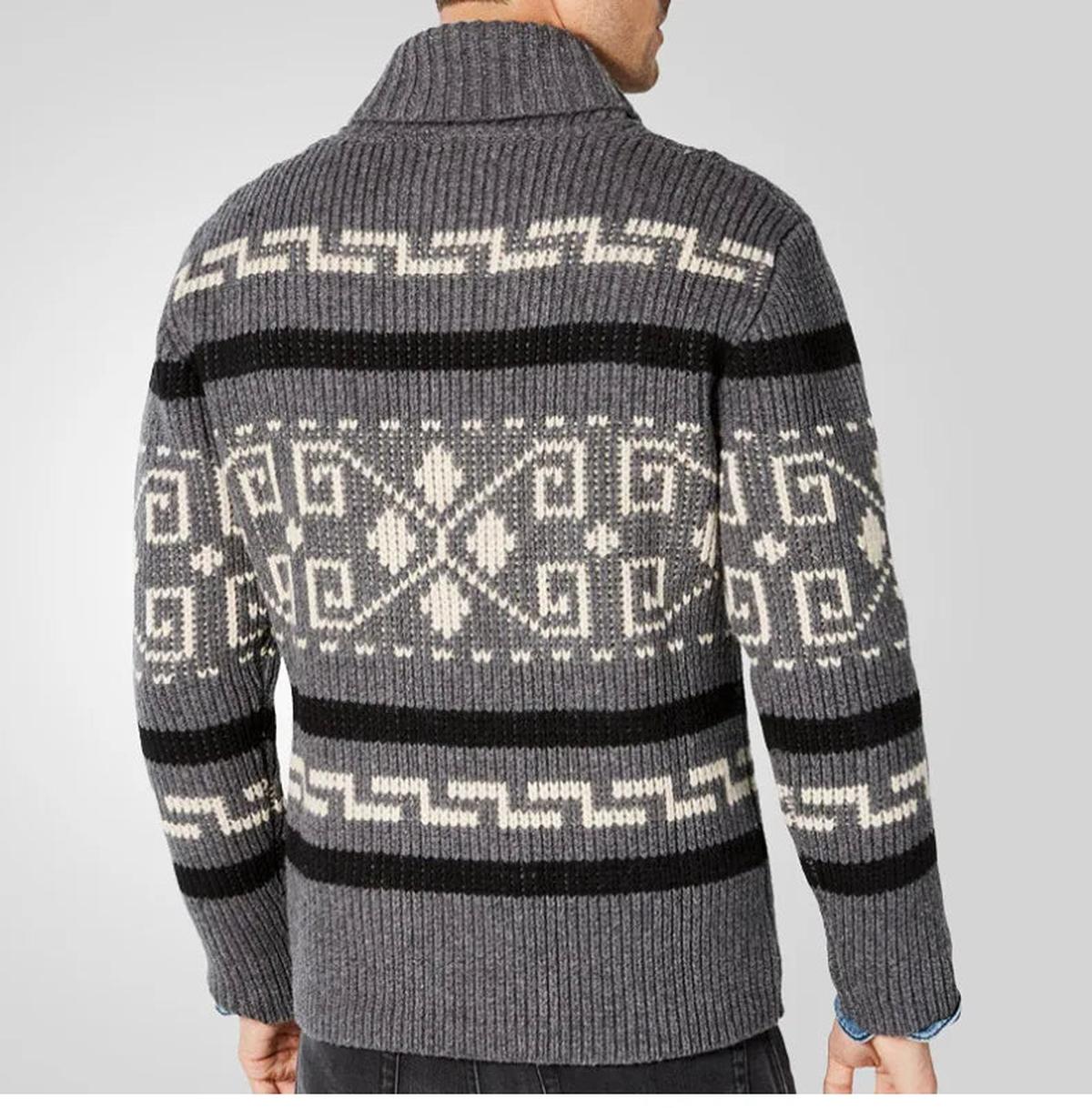 Men’s Western Pattern Shawl Collar Zip Knit Cardigan