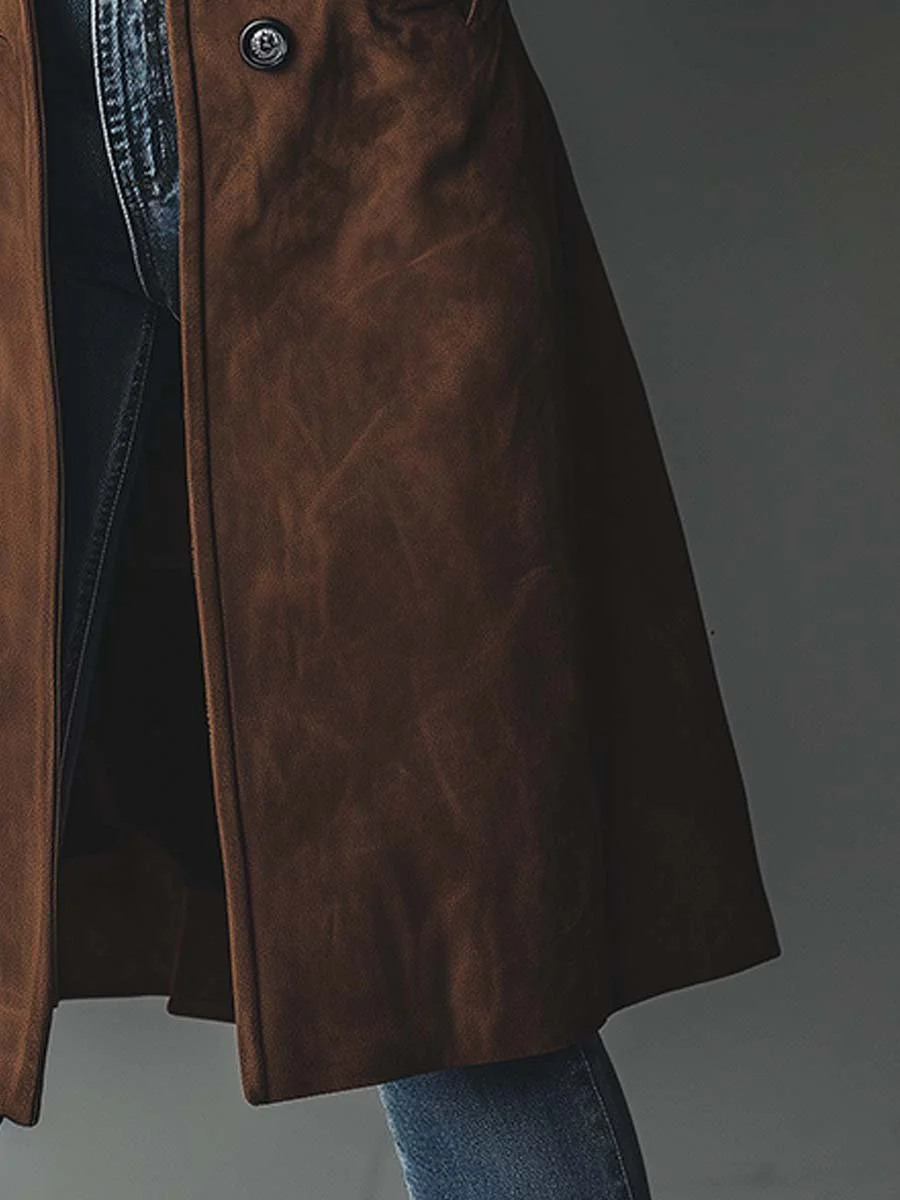 Women's Suede-Effect Single-Breasted Longline Coat