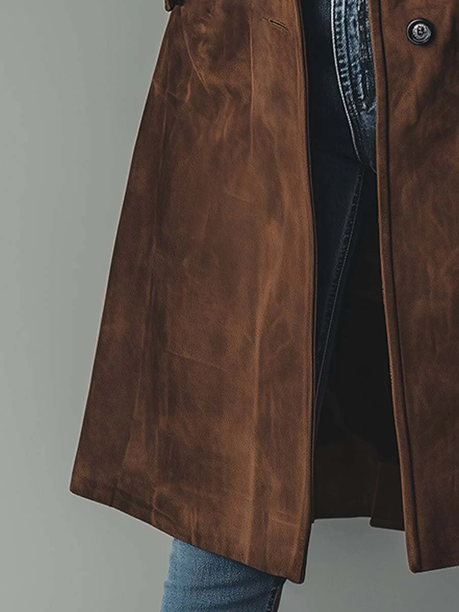 Women's Suede-Effect Single-Breasted Longline Coat
