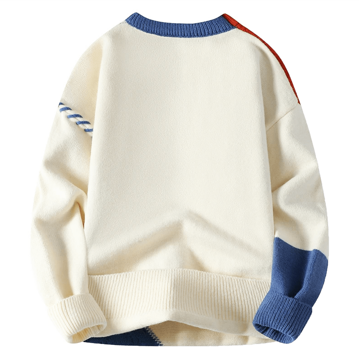 Men’s Patchwork Cable Knit Colour Block Crew Neck Sweater