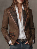 Women's Herringbone Blazer with Paisley Jacquard Lapels