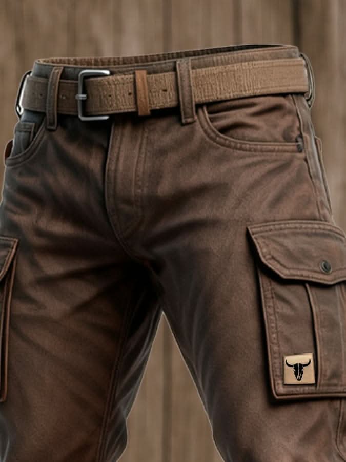 Pantalon cargo droit robuste pour homme avec ceinture