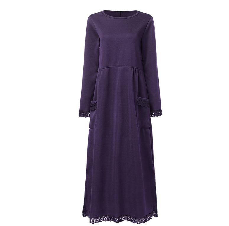 Robe longue à manches longues pour femme avec bordure en dentelle