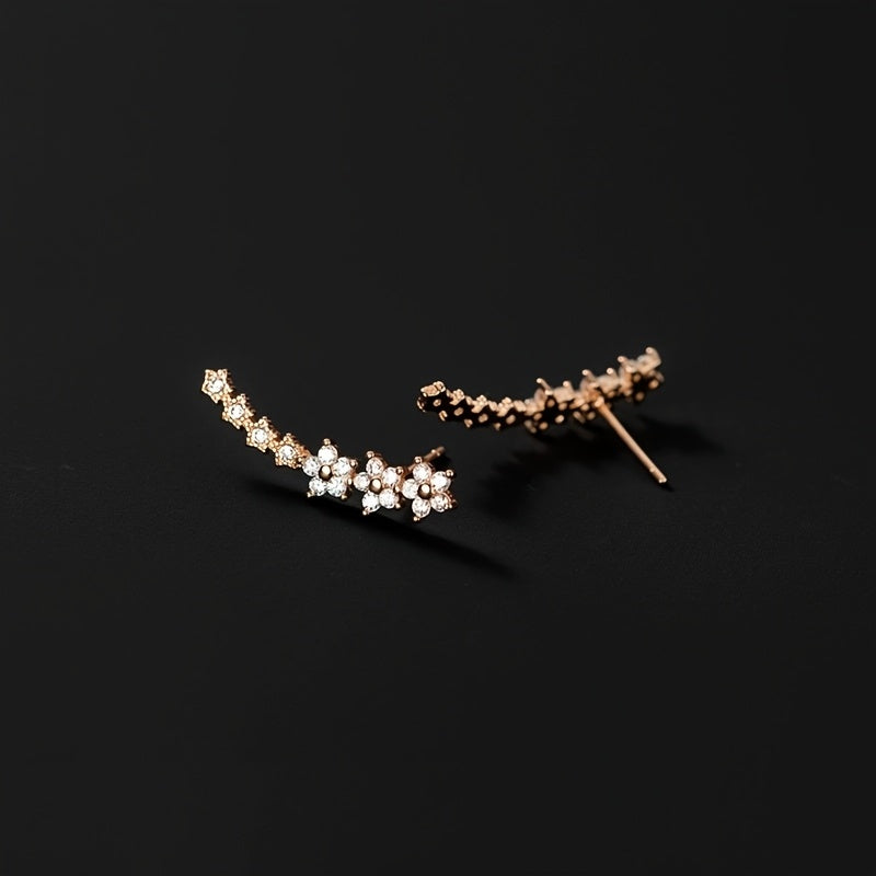 Crystal Floral Ear Crawler Climber Earrings