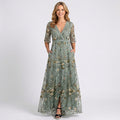Embroidered Maxi Dress – V-Neck Short Sleeve Occasion Style