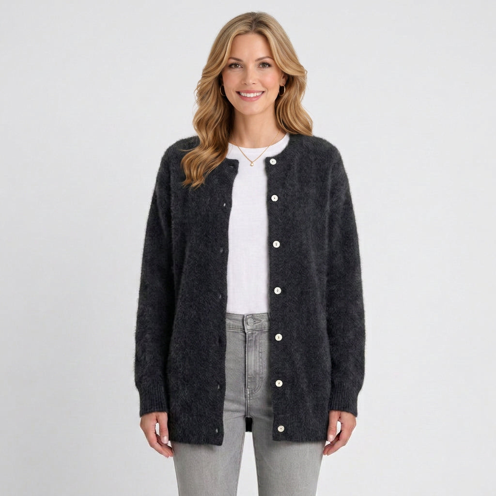 Textured Longline Cardigan – Button Front Layering Style