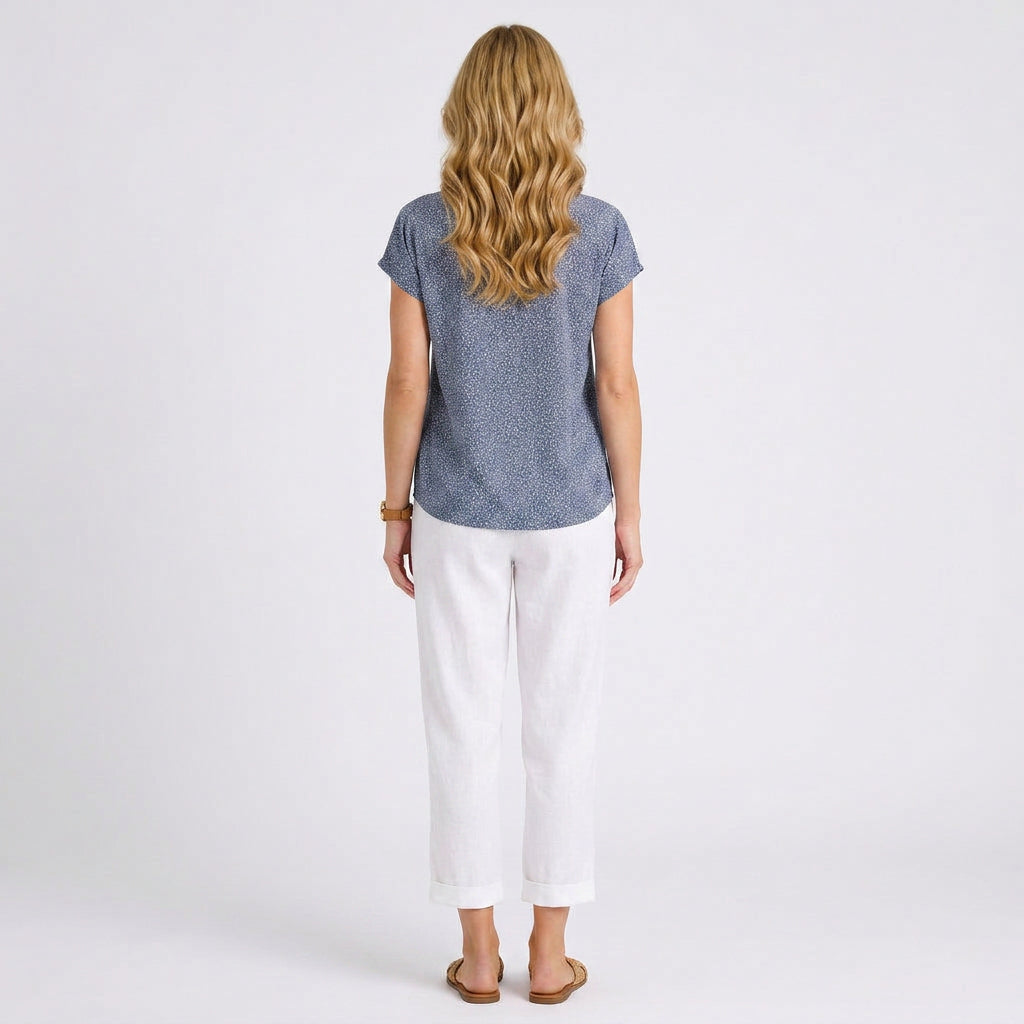 Women’s Cropped Linen Pants – Elastic Waist Tapered Leg Style