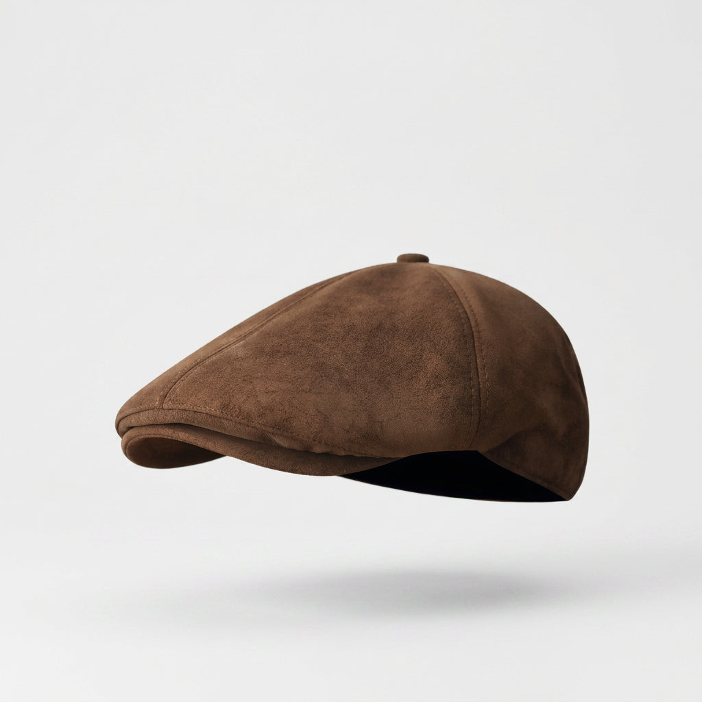 Suede Baker Boy Cap with Classic Panelled Design