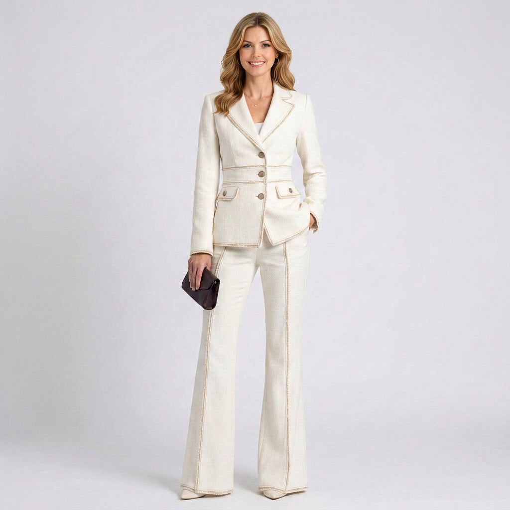 Denim Suit Set Women’s Tailored Jacket and Flared Jeans