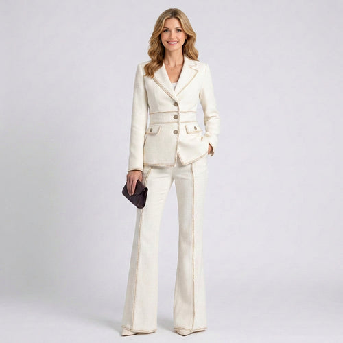 Denim Suit Set Women’s Tailored Jacket and Flared Jeans