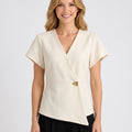 Women’s Wrap Front Top – V Neck Cap Sleeve Blouse Style