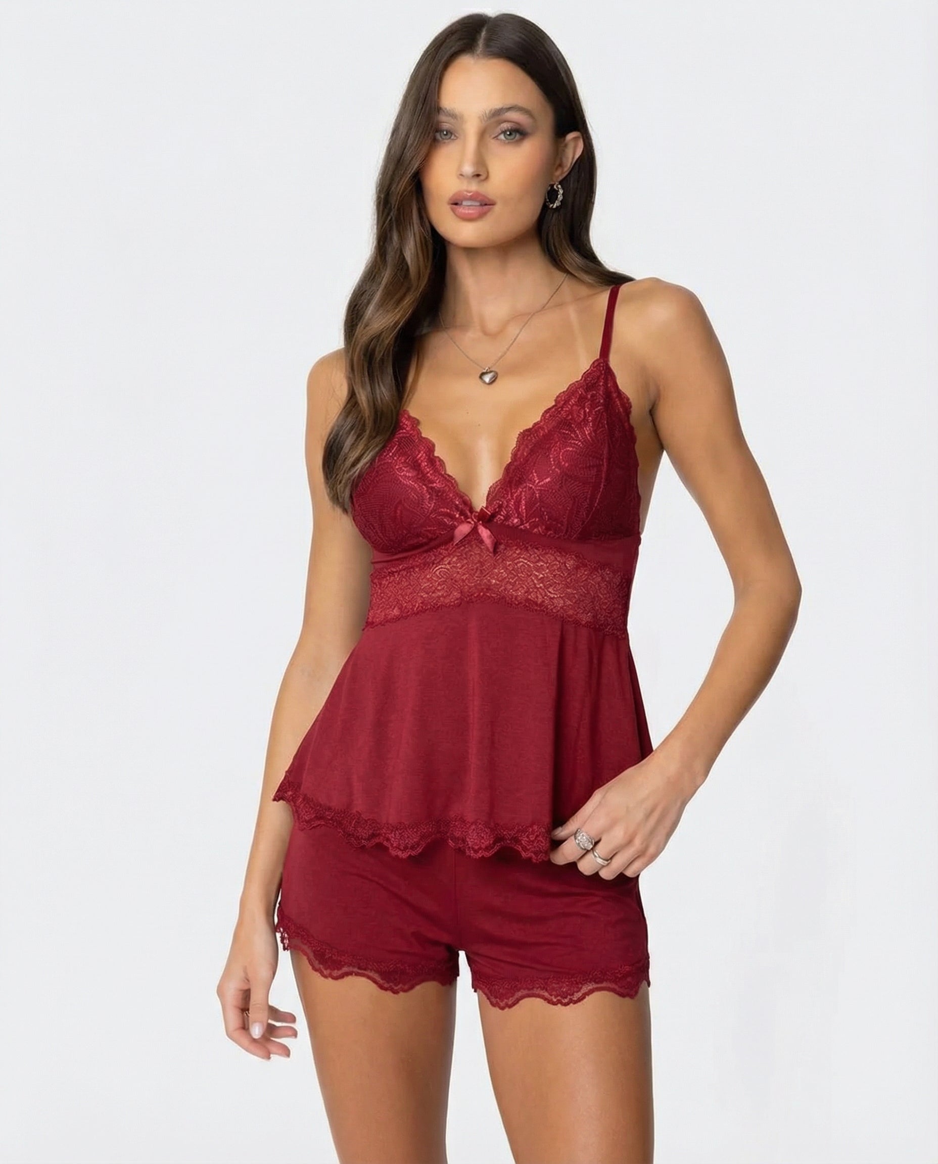 Cami Set – Lace Trim Shorts Sleepwear Style