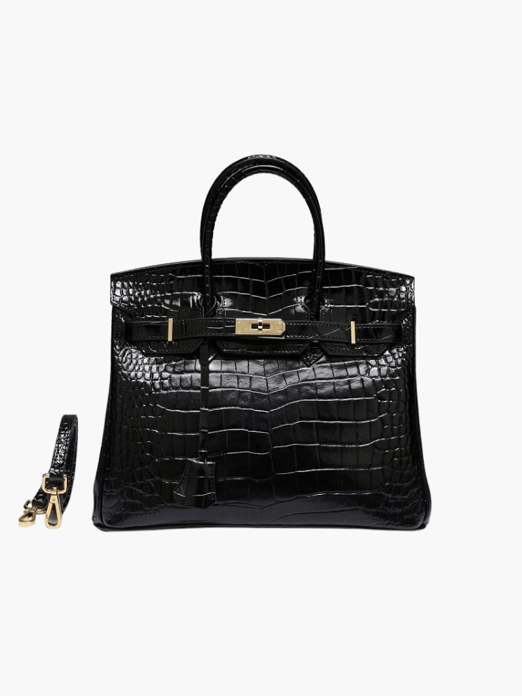 Structured Turn-Lock Tote Bag with Padlock Detail