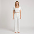 Cropped Co-Ord Set – Square Neck Puff Sleeve Wide Leg Style