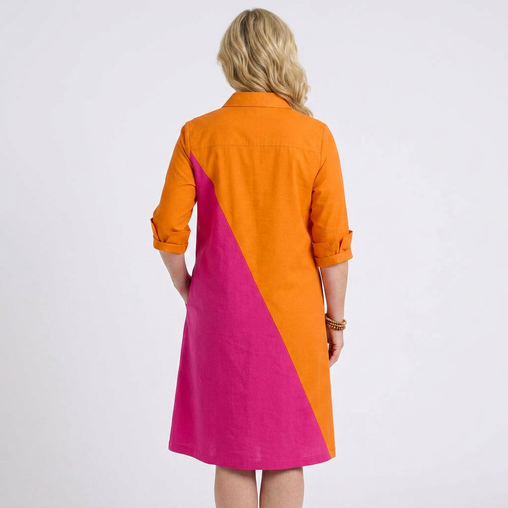 Women's Colour Block Shirt Midi Dress