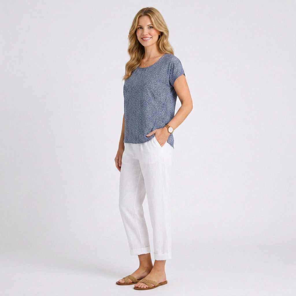 Women’s Cropped Linen Pants – Elastic Waist Tapered Leg Style
