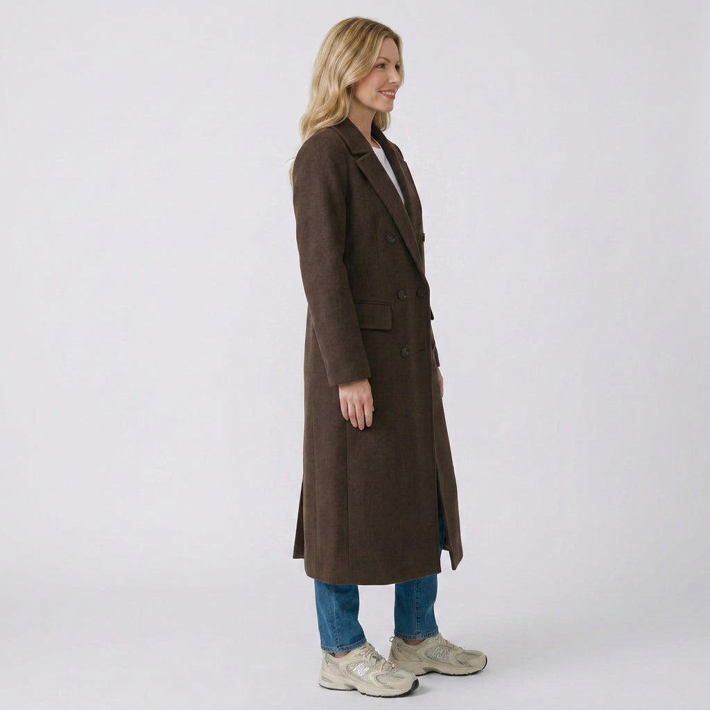 Double Breasted Longline Coat – Classic Tailored Style