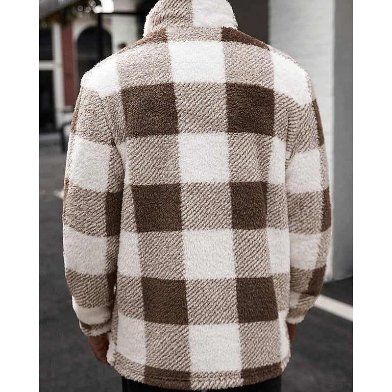 Men’s Plaid Fleece Notch Lapel Jacket