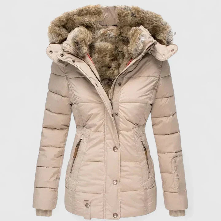 Women's Faux Fur Lined Hooded Quilted Winter Jacket