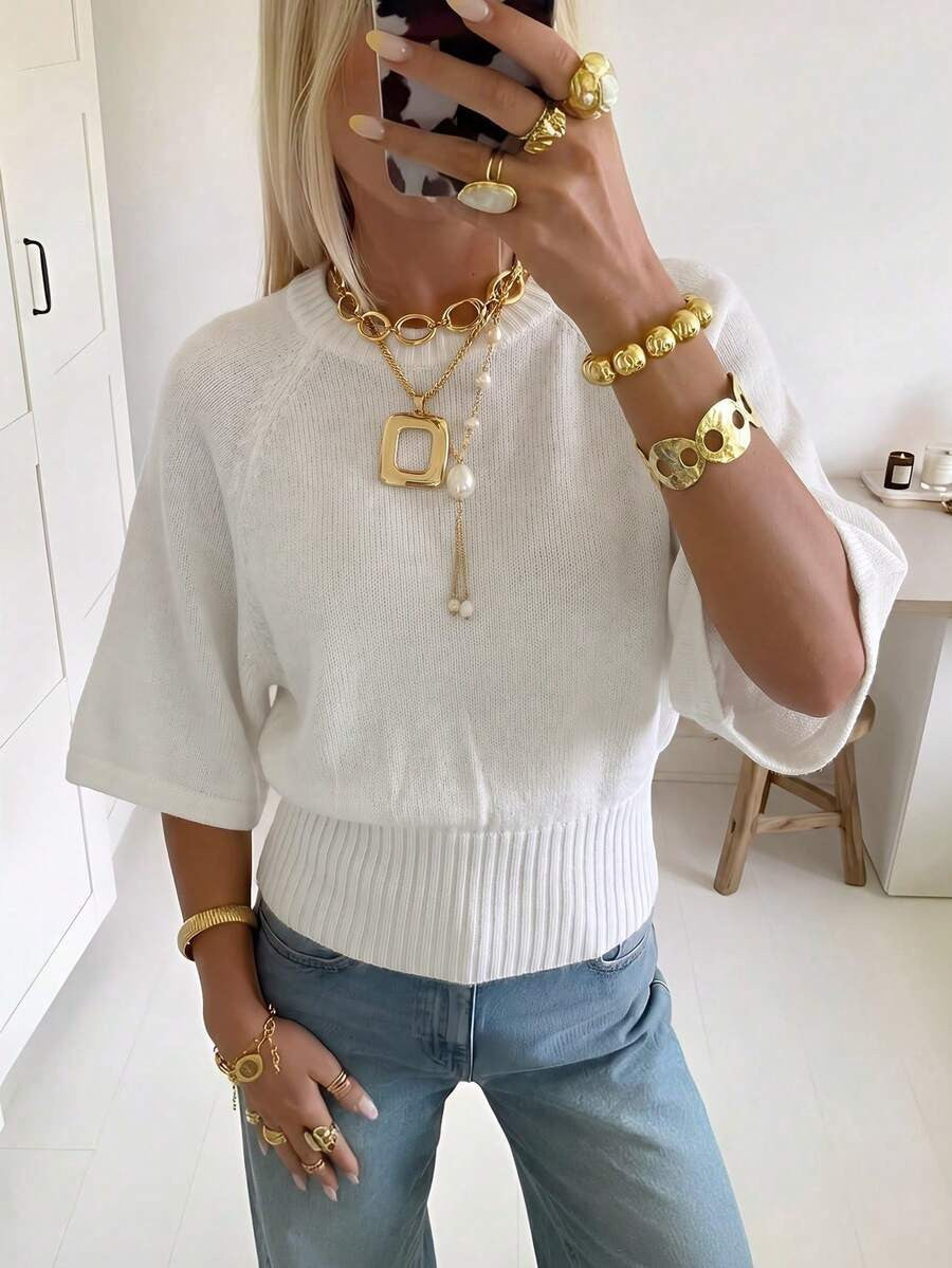 Women's Cropped Balloon Sleeve Knit Sweater