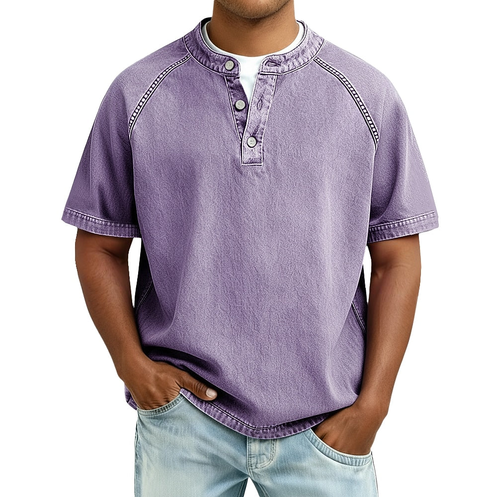 Oversized Washed Henley T-Shirt with Raglan Sleeves