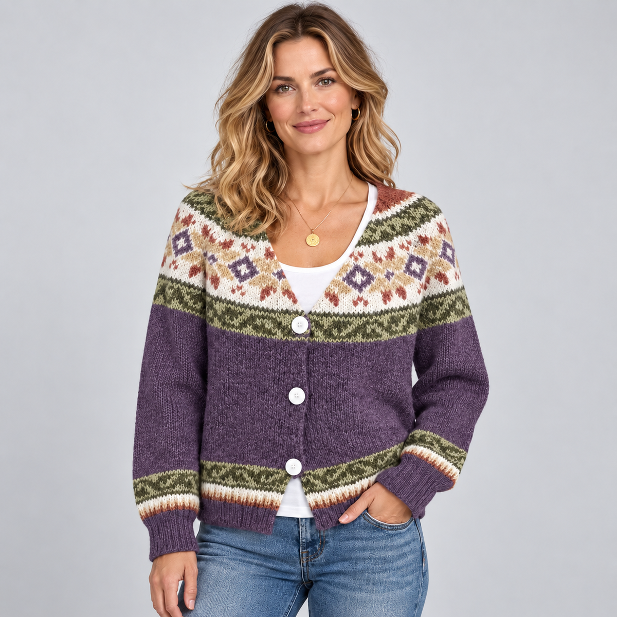 Women's Fair Isle Pattern Button-Front Cardigan