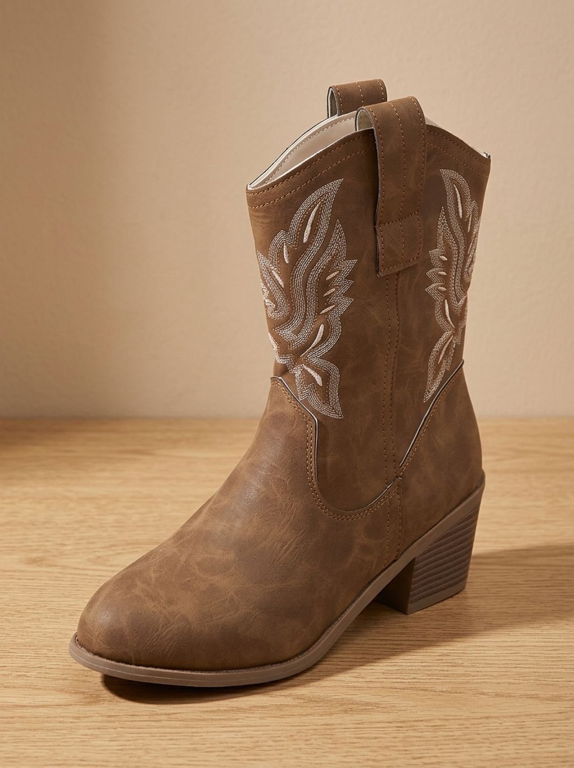 Women’s Embroidered Leather-Look Western Mid-Calf Cowboy Boots