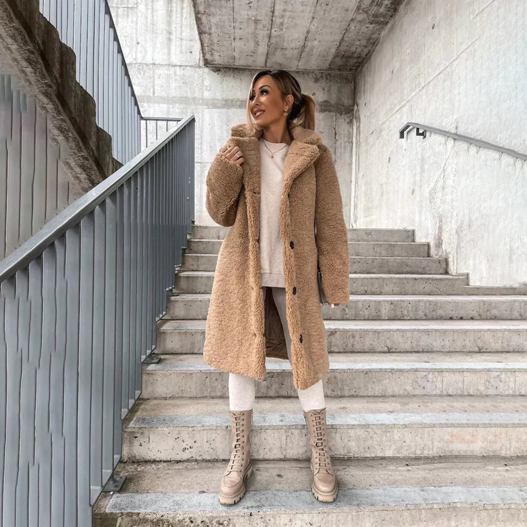 Women's Longline Teddy Lapel Button-Front Jacket