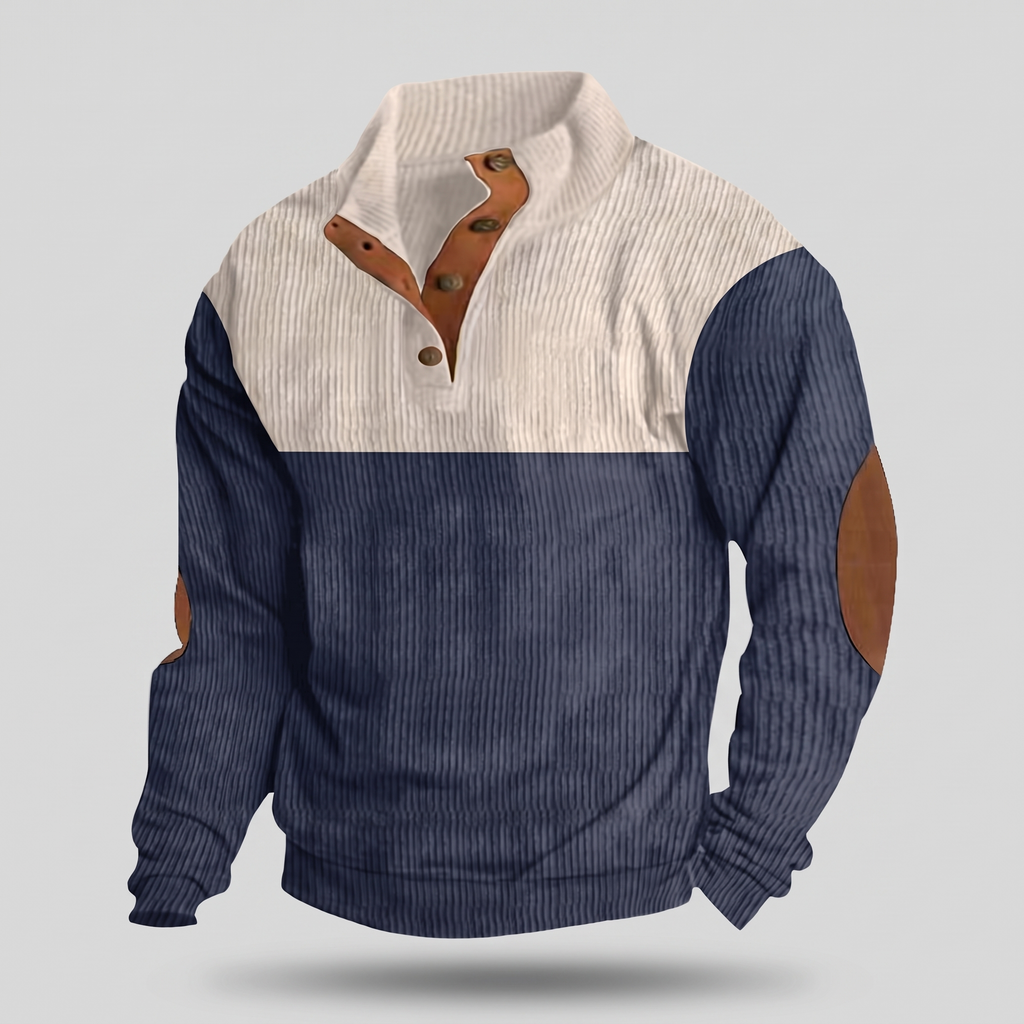 Pull à empiècements de couleur pour homme avec patte de boutonnage à boutons-pression et coudières