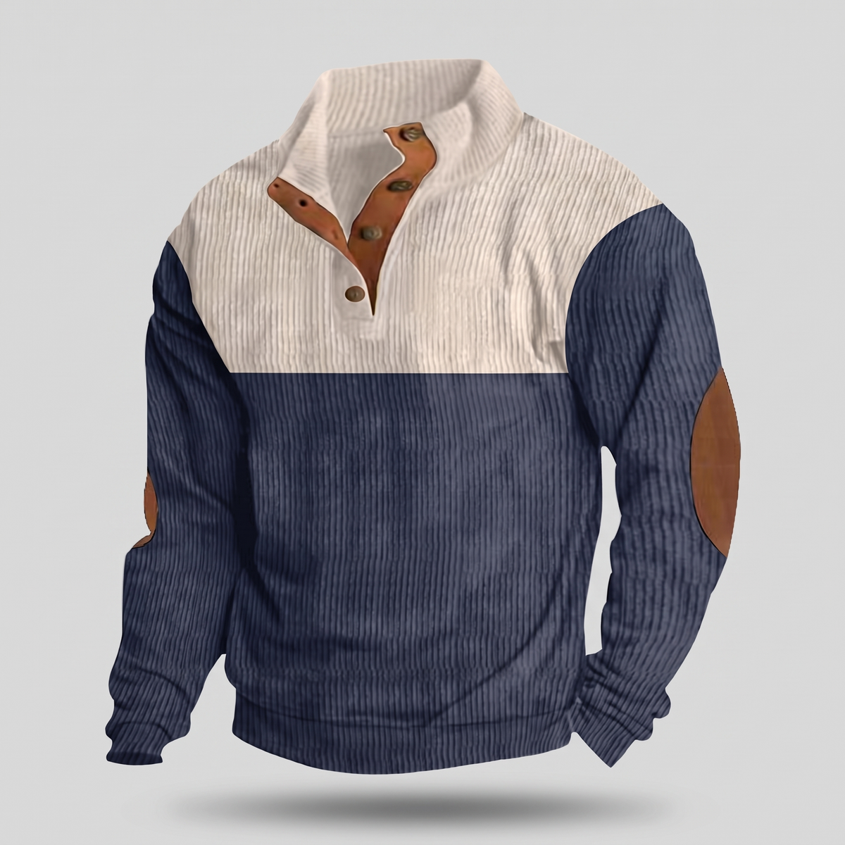 Pull à empiècements de couleur pour homme avec patte de boutonnage à boutons-pression et coudières