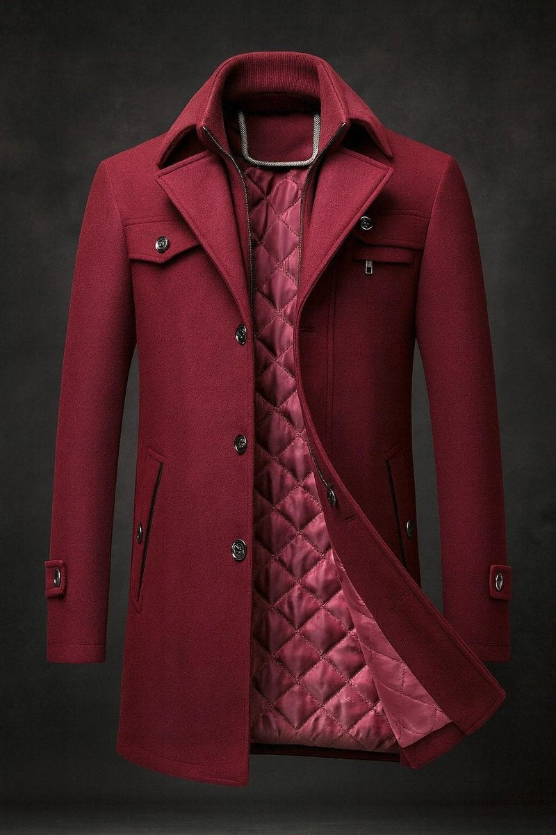 Manteau à double col doublé et matelassé pour homme