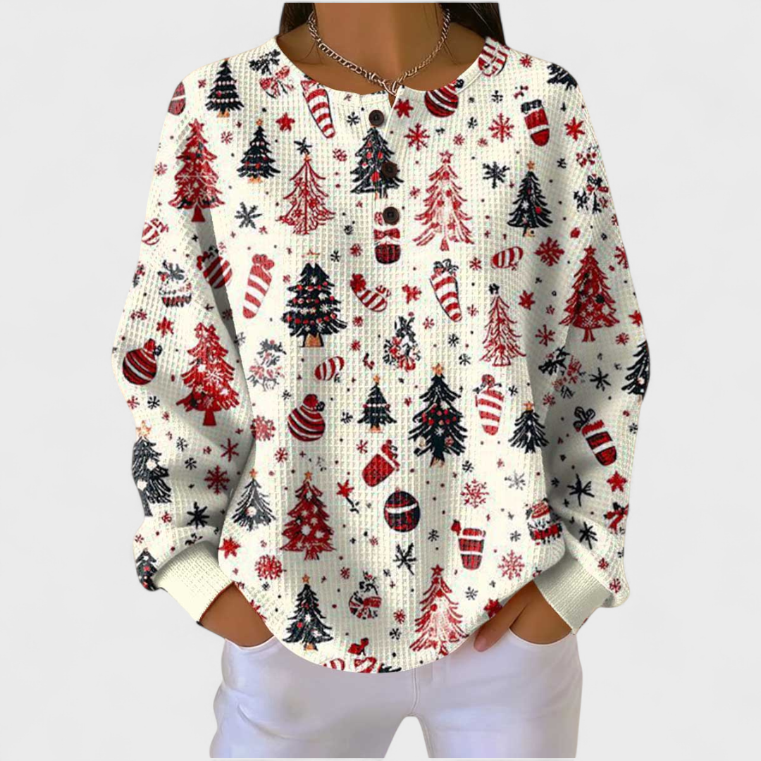 Haut Henley en maille gaufrée à imprimé de Noël pour femme