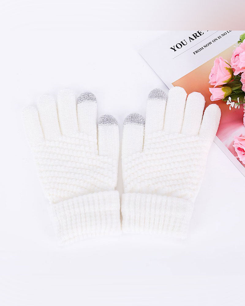 Women's textured knit gloves with ribbed cuffs and touchscreen fingertips