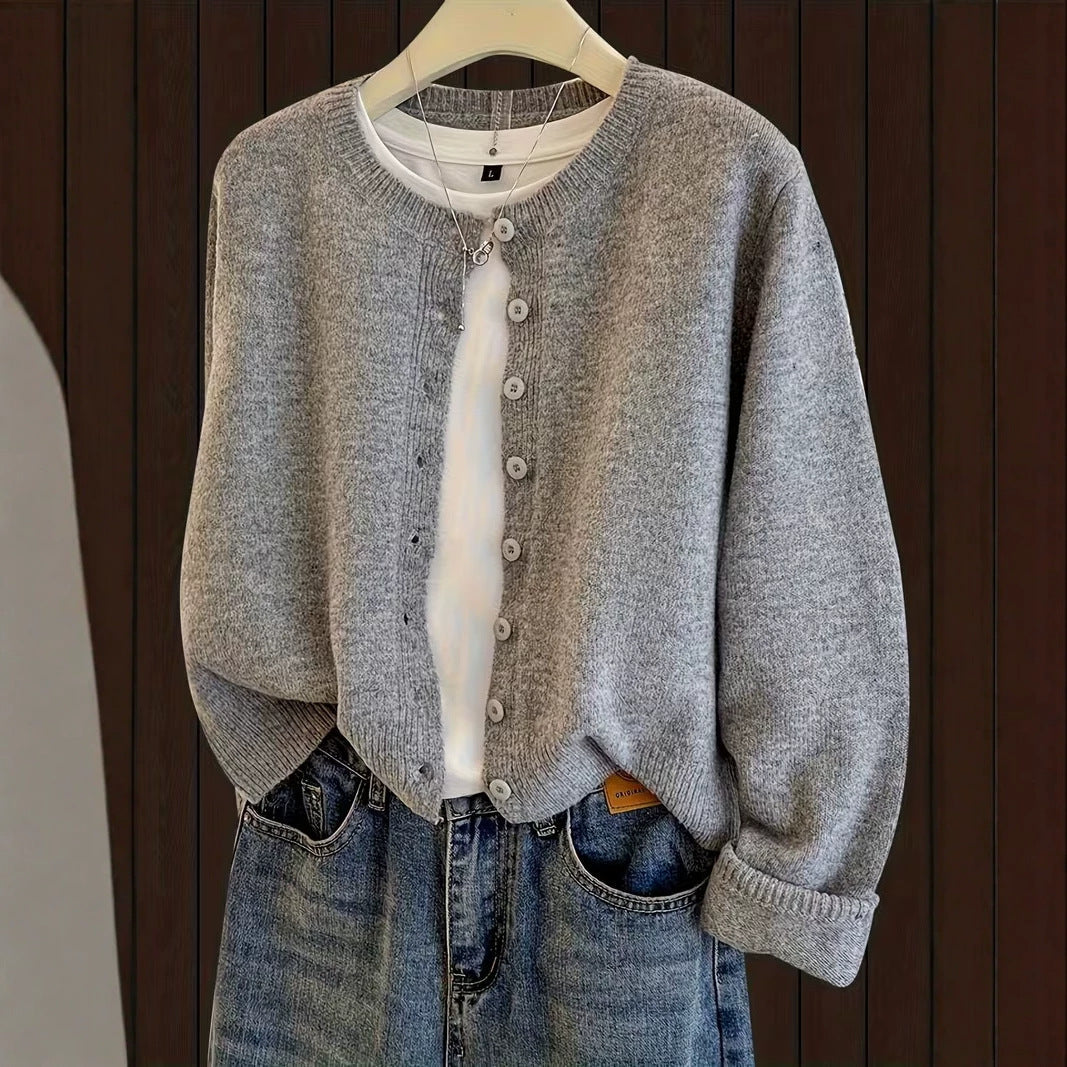 Gilet en maille classique pour femme à col rond et boutonnage