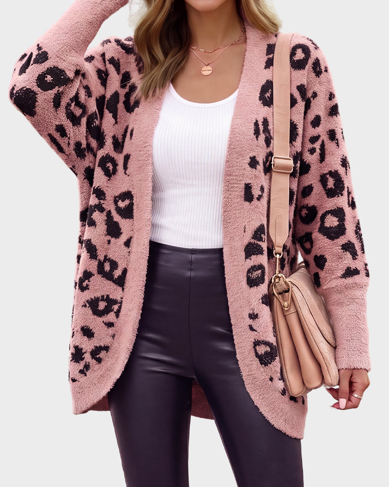 Women's long-sleeve leopard print open-front cardigan
