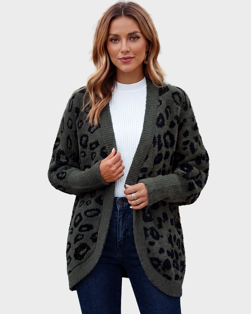 Women's long-sleeve leopard print open-front cardigan
