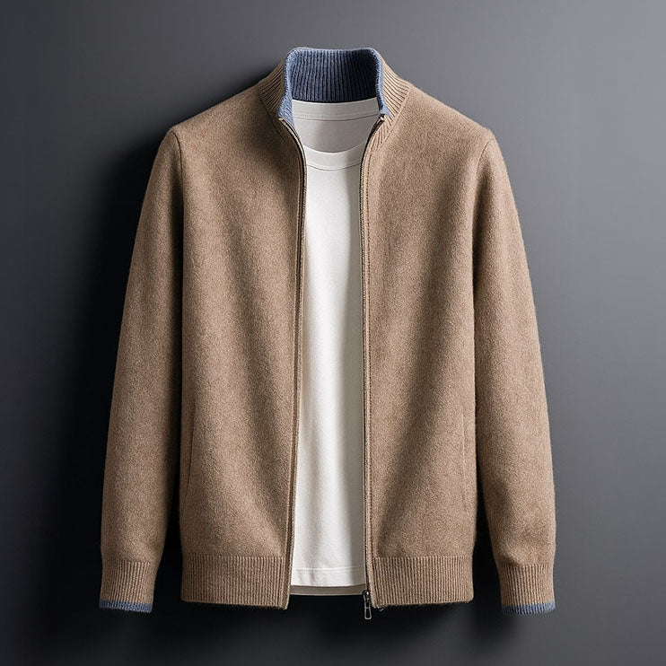 Gilet cardigan en maille pour homme à col montant et fermeture zippée