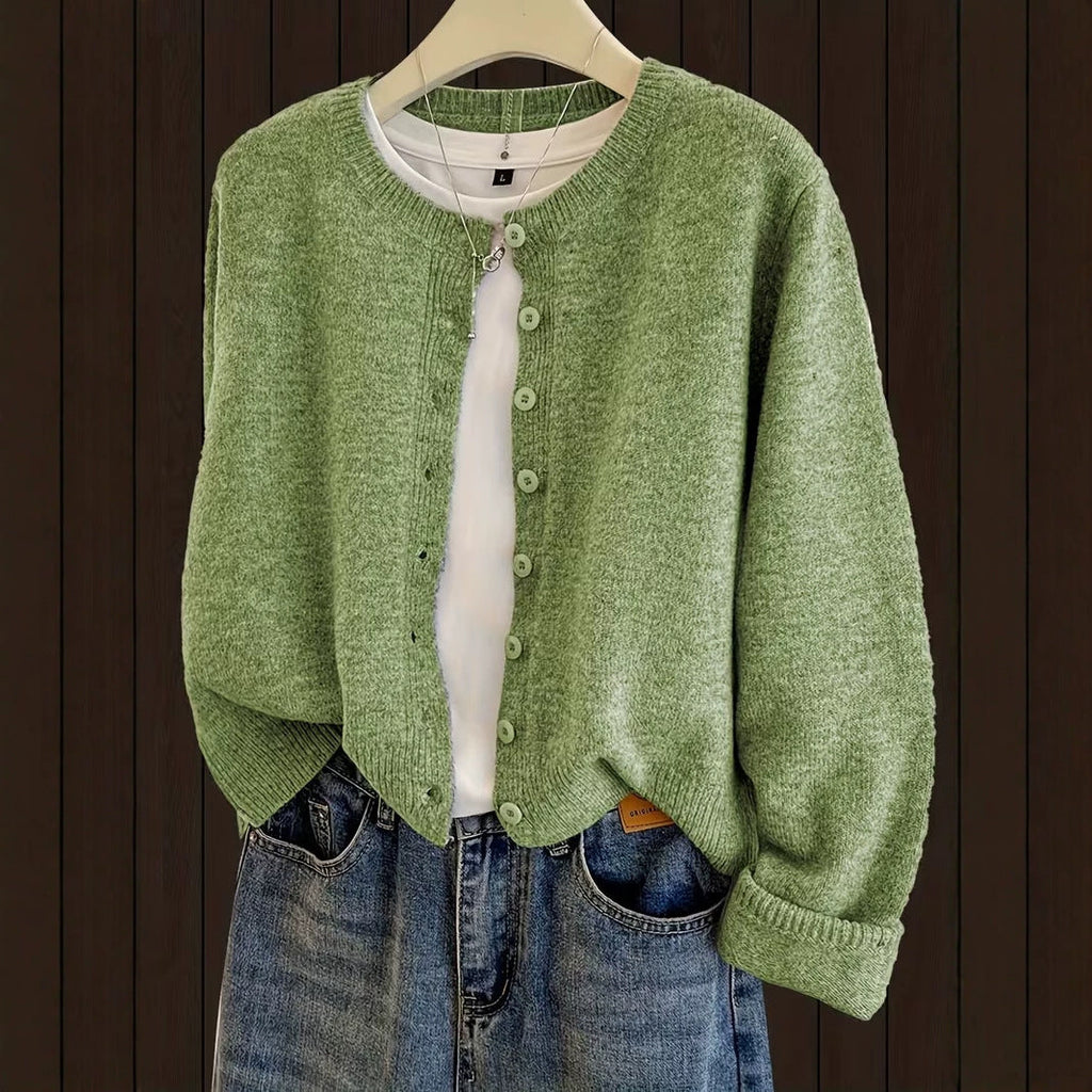 Gilet en maille classique pour femme à col rond et boutonnage