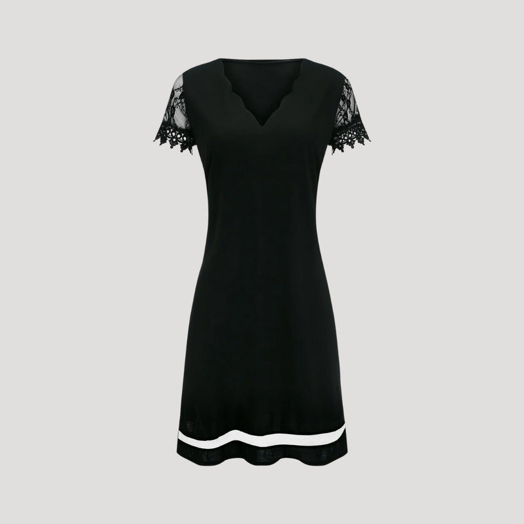 Mini Dress – Lace Sleeve Scalloped Neck Elegant Style