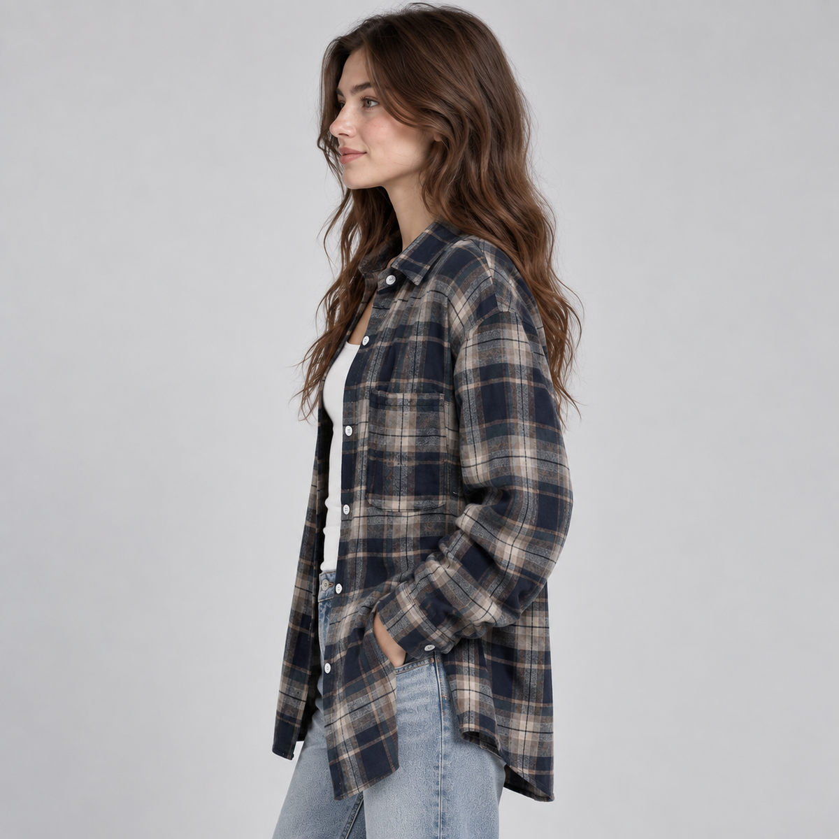 Women's Oversized Plaid Flannel Shirt Jacket