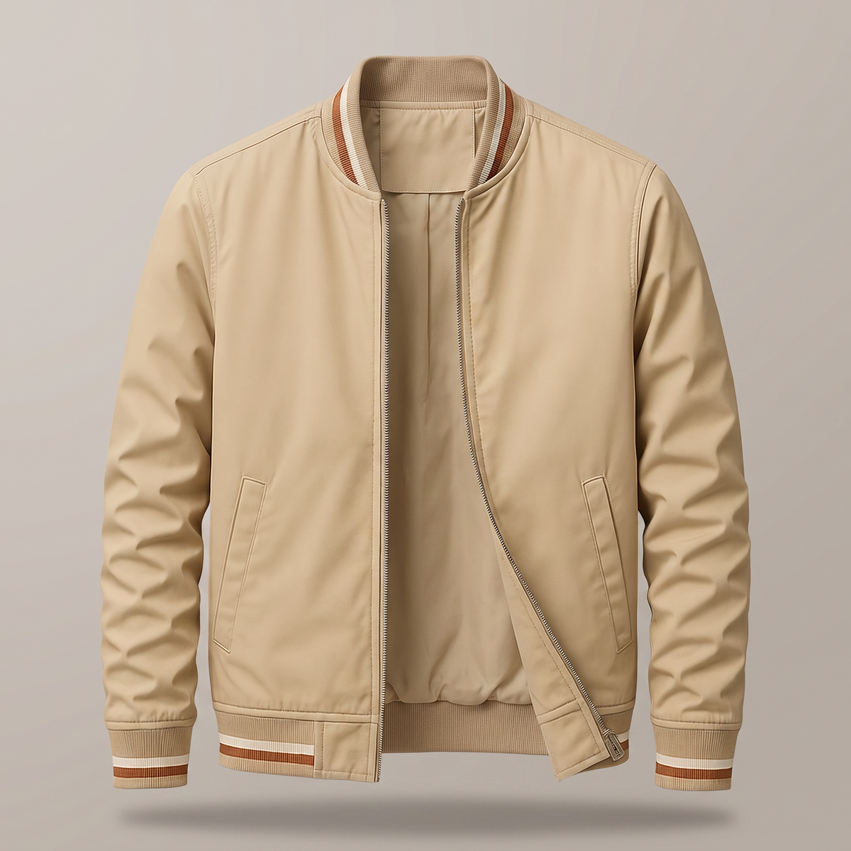 Men's Varsity Style Striped Trim Bomber Jacket