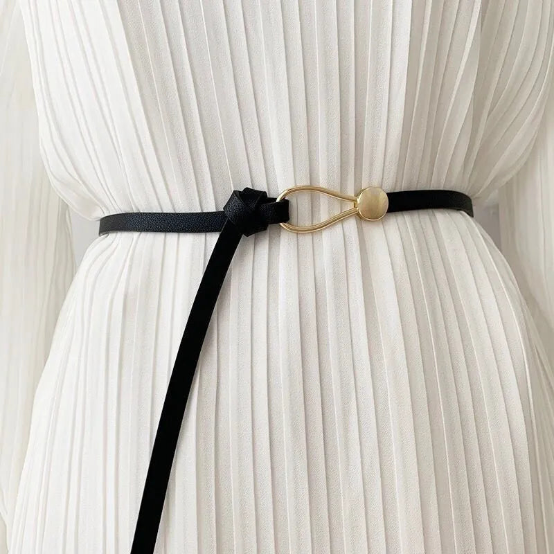 Women's Thin Waist Belt with Button Toggle Closure